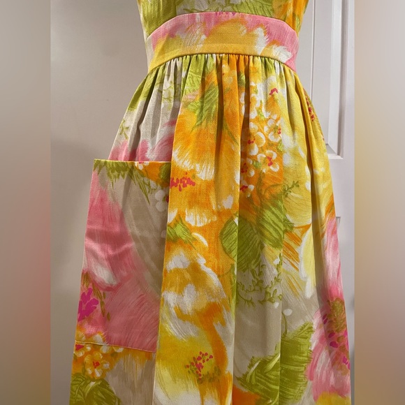 Rare Vintage 1970s Tori Richard Honolulu Yellow Floral Halter Maxi Dress - Picture 5 of 12